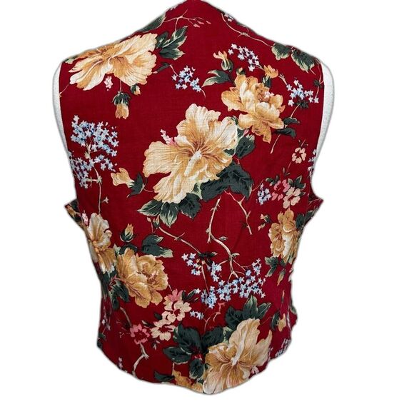 Vintage Eleanor Colton Linen Blend Floral Red Vest - Women 12 - Coquette Cottage - Picture 3 of 4